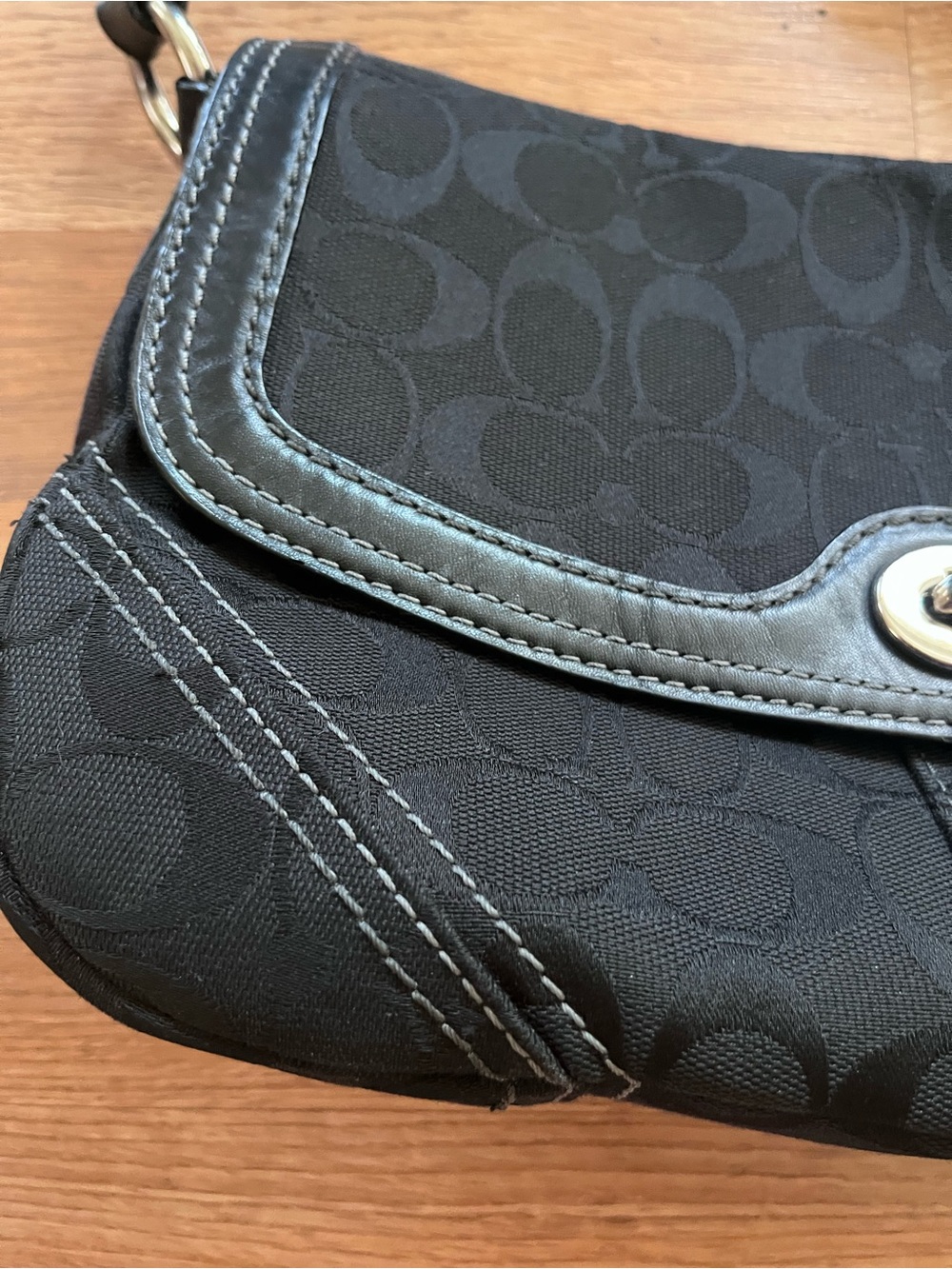 Coach Chelsea Black Signature Flap Canvas Braided Strap Shoulder Bag - Picture 7 of 12